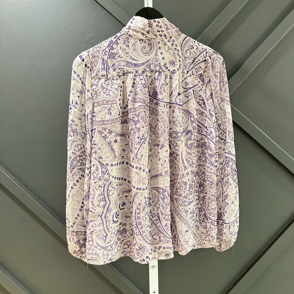 Ann Taylor Paisley Tie Neck Blouse Womens SP Lavender Long Sleeve Top NWT - Picture 2 of 11
